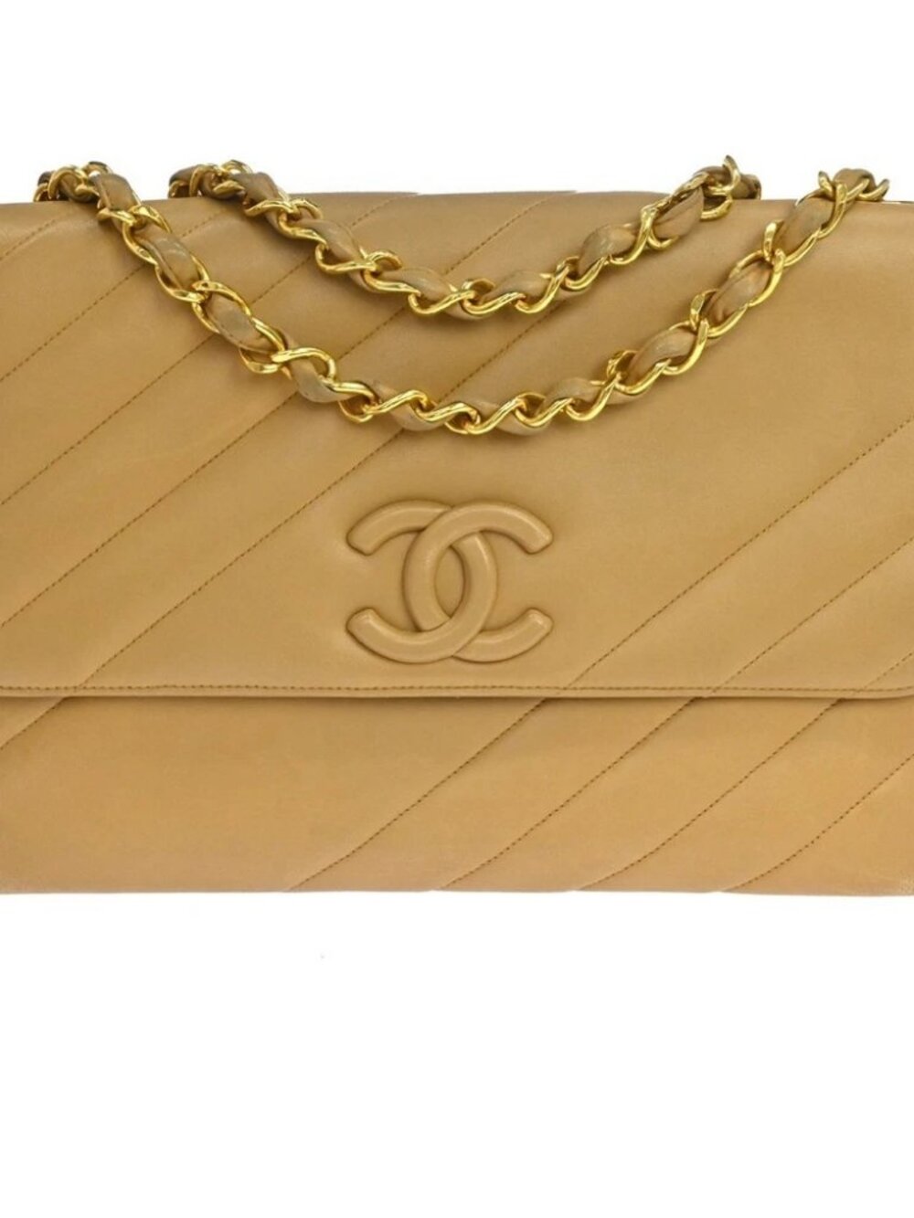 Chanel Beige Bias Stitch Medium Shoulder Bag
